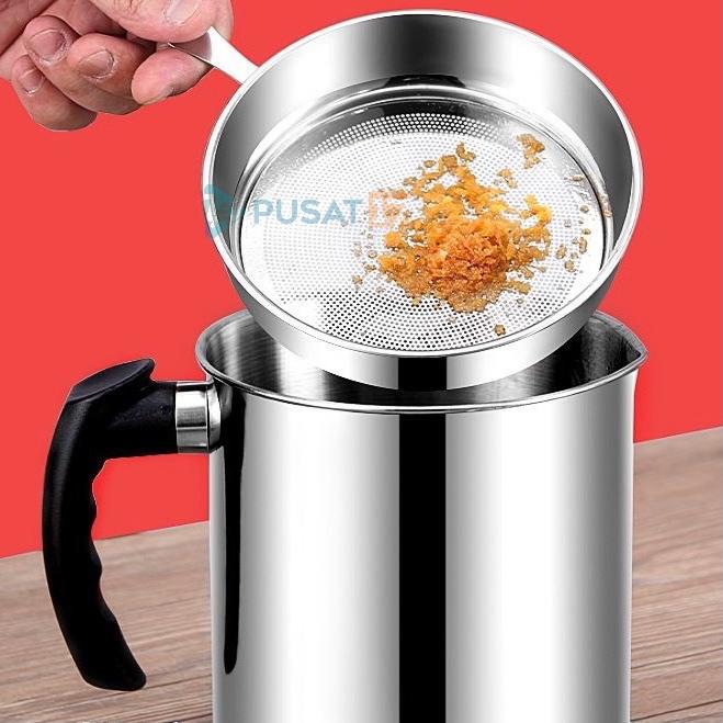 PUSAT17 OIL POT FILTER 1300ML SARINGAN STAINLESS MINYAK GORENG SISA WADAH JELANTAH TEMPAT MINYAK SARINGAN