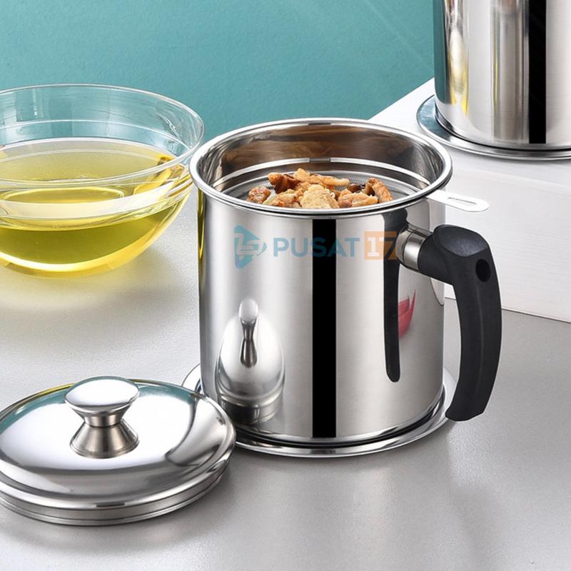 PUSAT17 OIL POT FILTER 1300ML SARINGAN STAINLESS MINYAK GORENG SISA WADAH JELANTAH TEMPAT MINYAK SARINGAN
