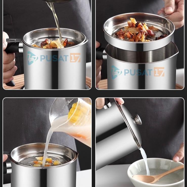 PUSAT17 OIL POT FILTER 1300ML SARINGAN STAINLESS MINYAK GORENG SISA WADAH JELANTAH TEMPAT MINYAK SARINGAN