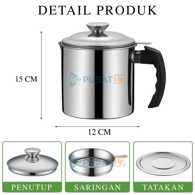 PUSAT17 OIL POT FILTER 1300ML SARINGAN STAINLESS MINYAK GORENG SISA WADAH JELANTAH TEMPAT MINYAK SARINGAN