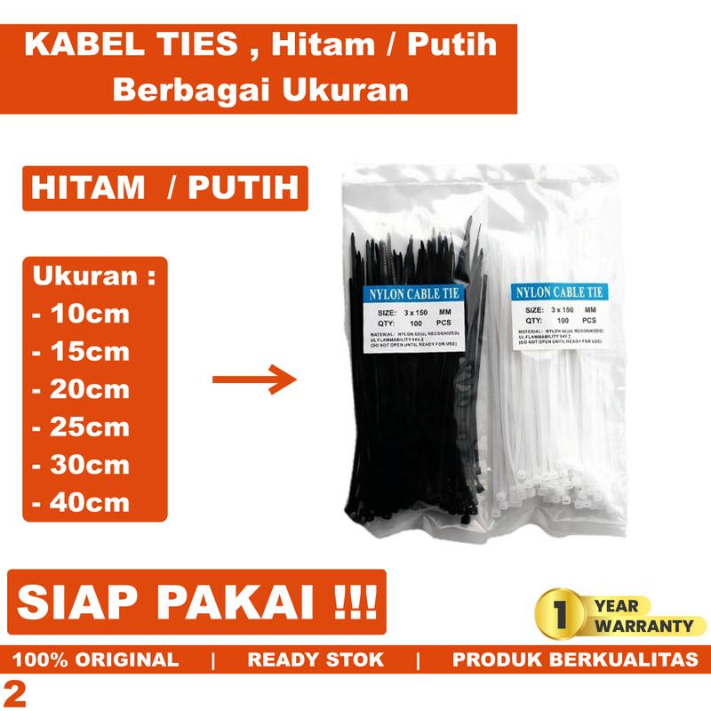Kabel Ties 30cm 20cm 10cm 15cm 25cm Hitam Putih 100pcs Kabel Tis Kabel Tie