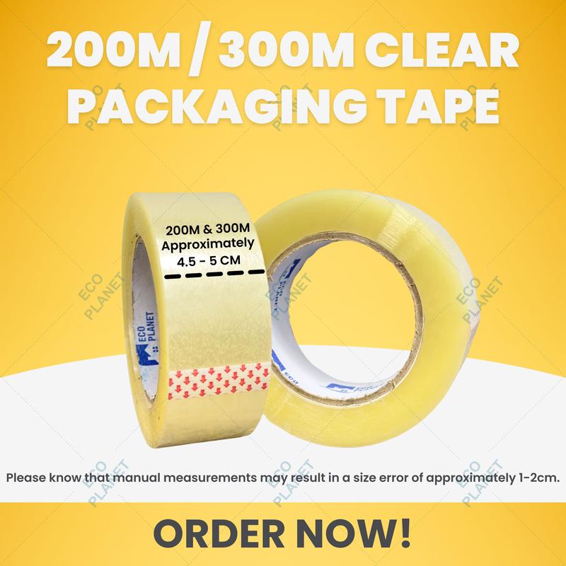 Eco planet COD 2inch / 48mm Width Packaging Tape 300m 200m 100m with Plastic Tape Dispenser [CLEAR TAN FRAGILE]