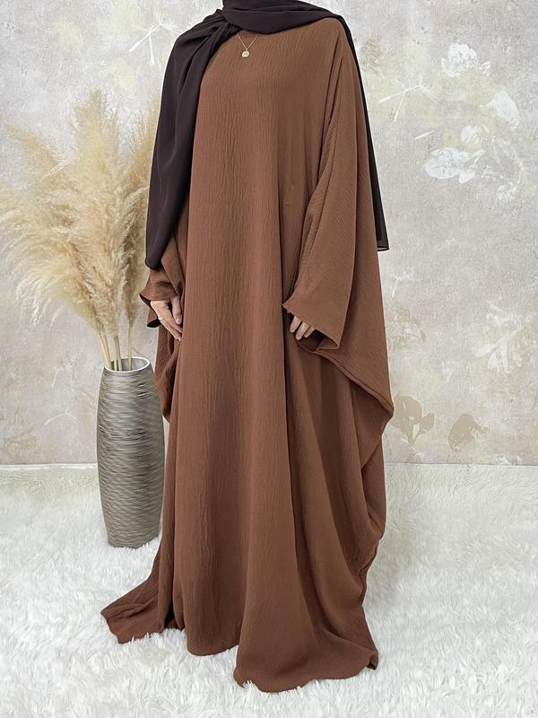 Women's Plus Size Batwing Sleeve Arabian Dress, Chic Minimalist Solid Long Sleeve Maxi Kaftan Dress, Women's Islamic Clothing for Muslim Spring & Fall
