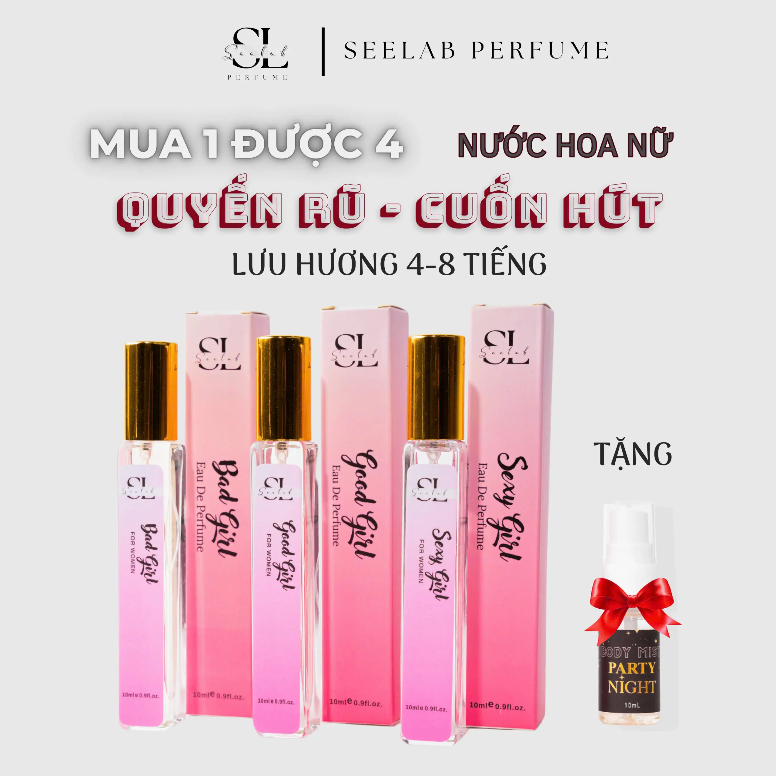 (Mua 1 Được 4) - Combo 3C Nước Hoa Nữ 10Ml - Quyến Rũ, Cuốn Hút 10Ml Kèm Quà Tặng Như Hình Perfume Cosmetic Women Nước Hoa Xịt Thơm
