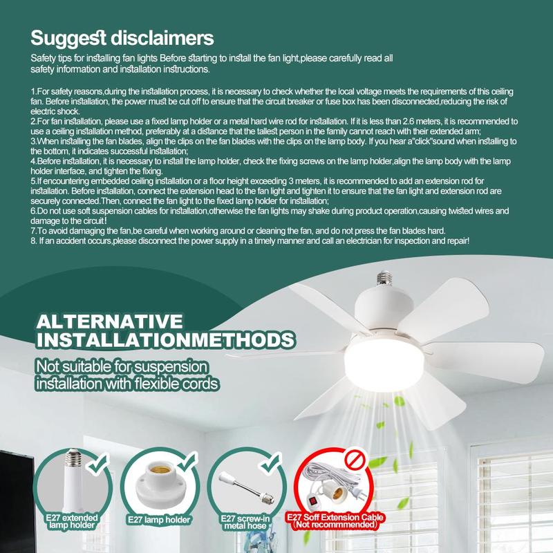Ceiling Fan Light with Remote Control, E27 6-Speed Adjustable Fan Light, Indoor Lighting for Living Room, Bedroom, Kitchen