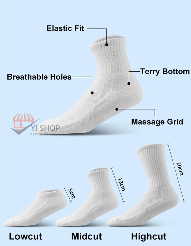 YI Plain White Black Socks Lowcut Midcut Hightcut Basketball Socks Running Gym Thickness  School Socks Everydays Use Unisex