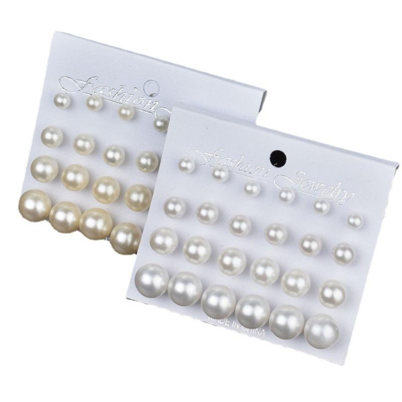 12 Pairs/Set White Simulated Pearl Earrings Set Women Jewelry On Ear Temperament female earrings