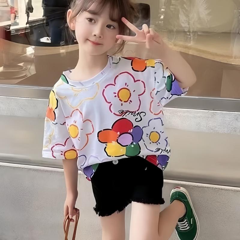 Beryl kids เสื้อแขนสั้นเด็กหญิง คอกลม พิมพ์ลายน่ารัก ลำลองหวานๆ แฟชั่น สไตล์เกาหลี ผ้านุ่ม ฤดูร้อน