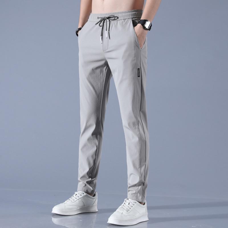 ?   2025 Summer New Men's Ice Silk Pants, Black Label Thin Business Casual Trousers, Breathable Elastic Straight Sports Long Pants