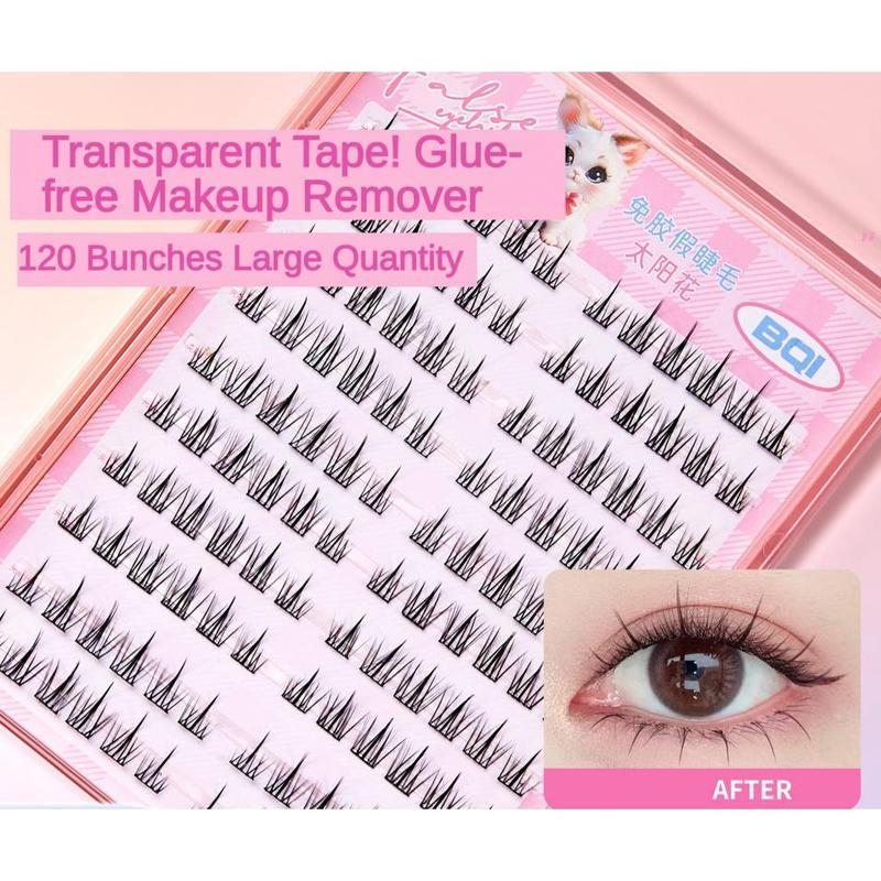 BQI 100-120 Cluster False Eyelashes With Glue Self-Adhesive New Upgraded Softer Lashes Glue-Free 10-12mm C Curl Best Seller Lashes Reusable Tweezer Self-Adhesive Strip Eyelash Extension