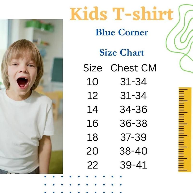 1 PC Blue Corner 100% Cotton Kids Round Neck T-Shirt Unisex for Kids Size 6-22