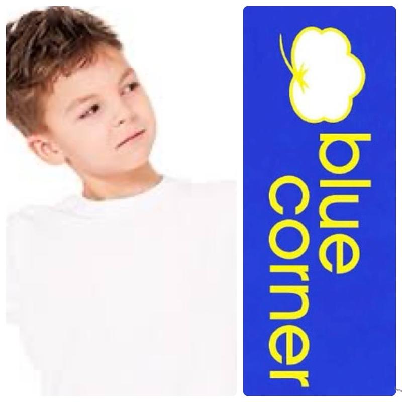 Original blue corner plain kids white t-shirt pure cotton