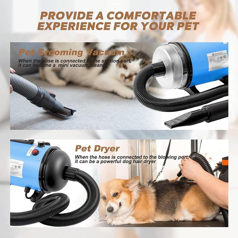 TikTok Shop Dog Blower Grooming Dryer with Heater Vacuum Dryer Adjustable Speed and Temperature Control Dog Hair Blower 4 Different Nozzles for Home Pet Washing Station Travel