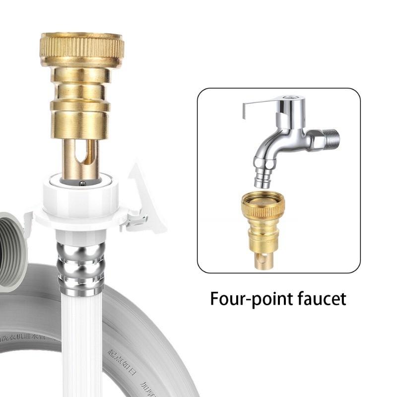 4 Point Tap Joint Faucet Adapter Connect Washing Machine Inlet Pipe with Check Valve Anti Falling Automatic Water Stop Joint