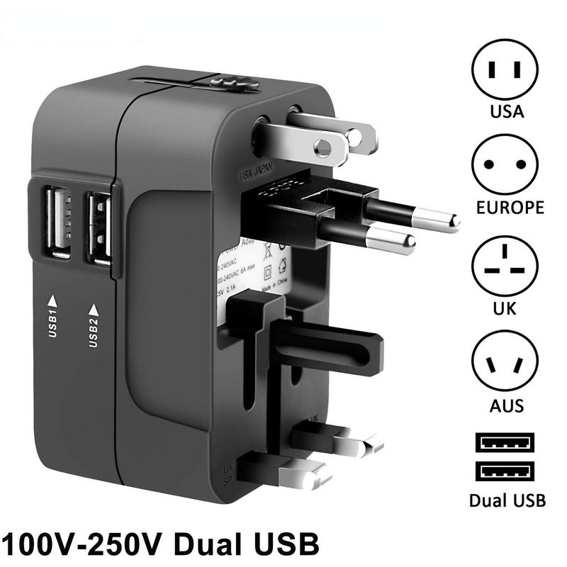 Universal Travel Plug Adapter, 2 USB Ports World Travel AC Power Adapter, Non-Fusion AC Power Adapter, Reliability Lightweight Power Strip, Safety Socket, Portable USB Plug In, USB Power Outlet