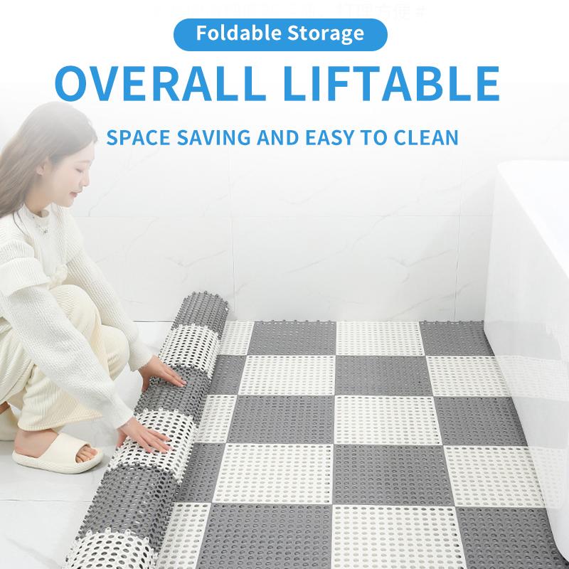 LIVABLE Floor Mat Non-Slip Bath Mat Mesh Drainage Mat 30x30CM Adjustable Square PVC Water Proof Cushion Bathroom Shower Mat DIY Toilet Bathroom Floor Mat