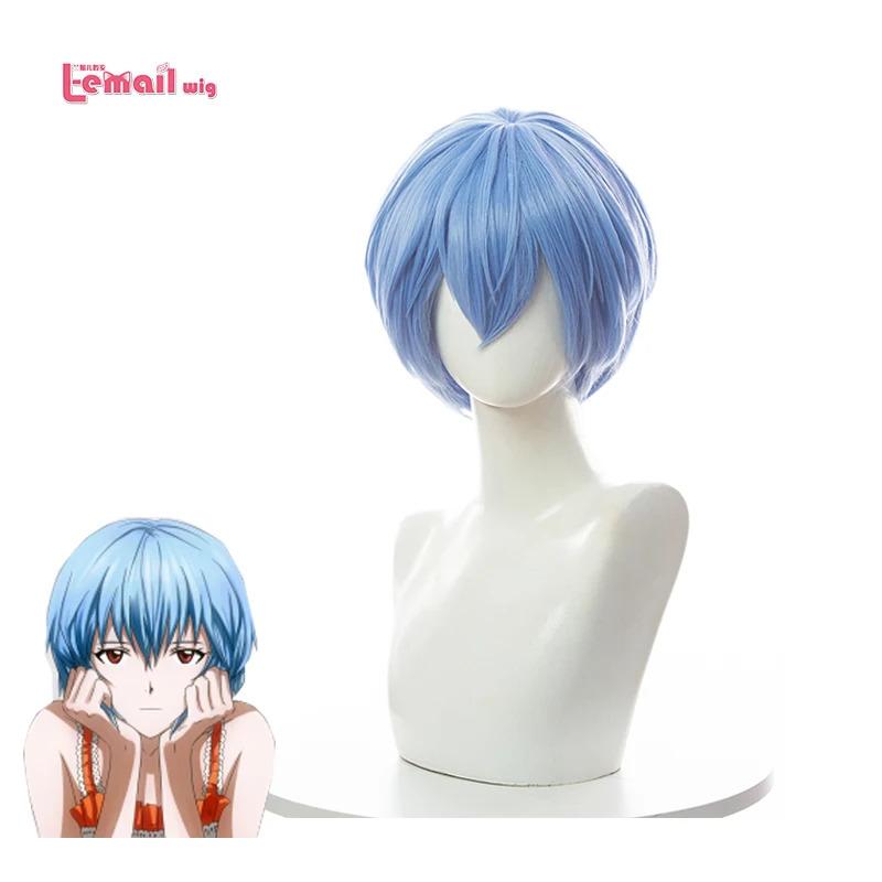 TikTok Shop L email wig Synthetic Hair Ayanami Rei Cosplay Wigs 30cm Short Blue Straight Cosplay Wig Ayanami Rei Wigs Heat Resistant Wigs