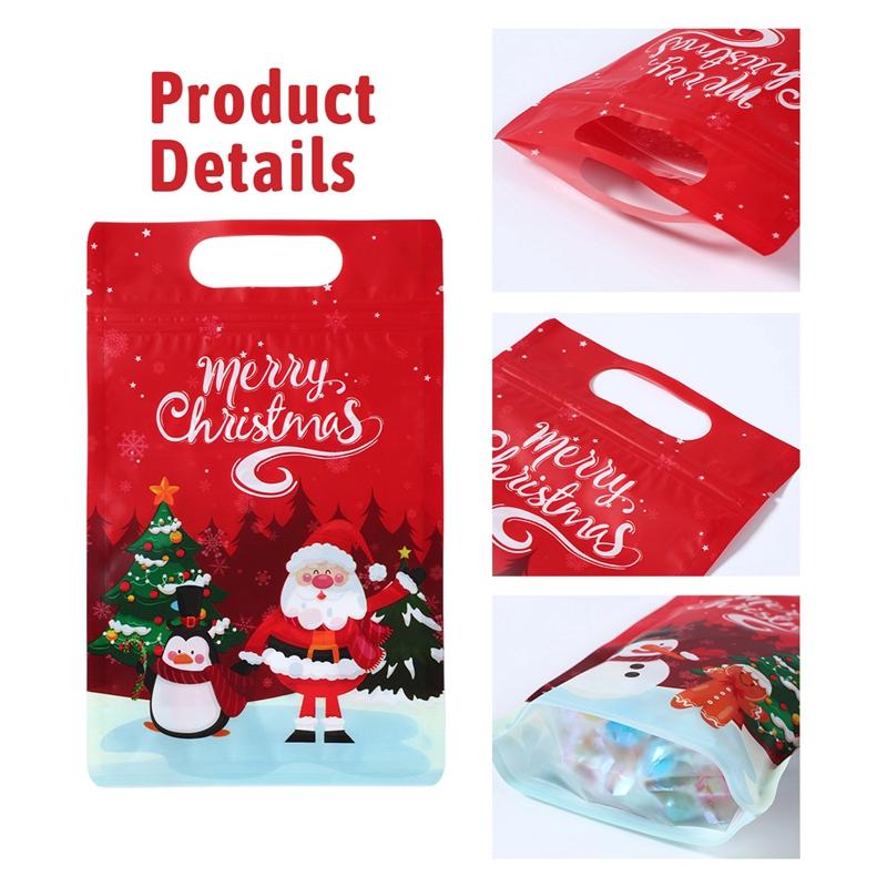 【Resealable】10/25PCS Merry Christmas Ziplock Bags Christmas Decorations Red Santa Claus Snowman Christmas Lootbags Plastic Gift Bags Candy Christmas Gift Pouch for Kids Xmas Decor 2025
