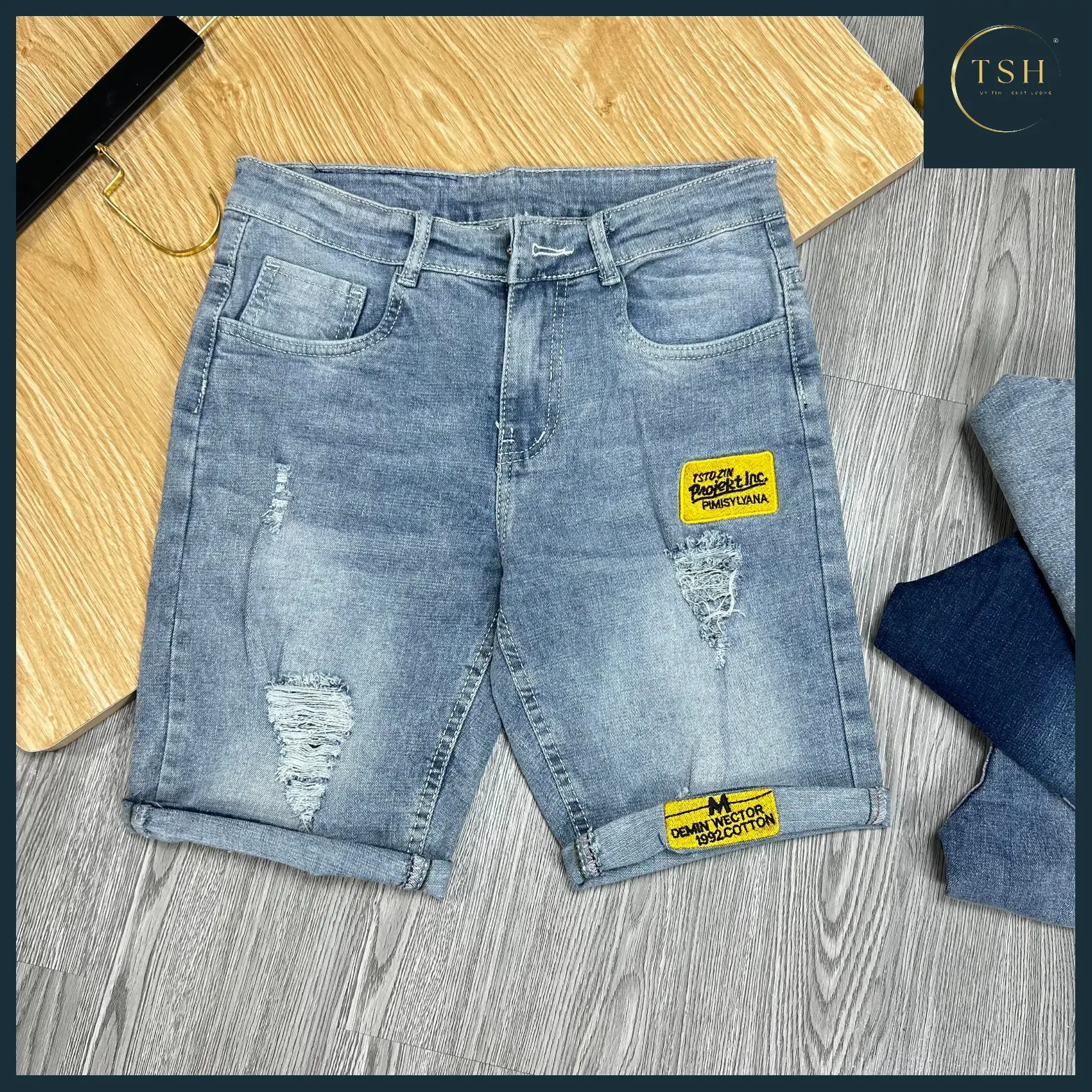 [ Tsh ] -  Mã Số 4 Quần Short Jean Nam Cao Cấp Mẫu Xanh Lai Săn Sẵn, Mẫu Mới Chất Liệu Jean Bò Co Giãn Nhẹ Chi Tiết Hình Thêu ( Hình Thật Tự Chụp) Menswear Pants Có Túi