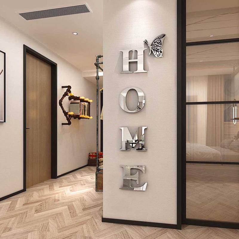 Home Letter Design Wall Sticker, 3D Mirror Wall Decal, Creative Self Adhesive Wall Decor for Home Living Room Bedroom, for Funky Mirrors, Gifts for Boyfriend, Home Decor Decorative Ornaments