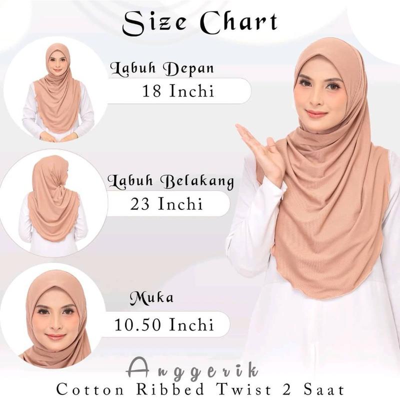 Tudung Twist Ribbed Anggerik Ruffle 2 saat Instant Sarung