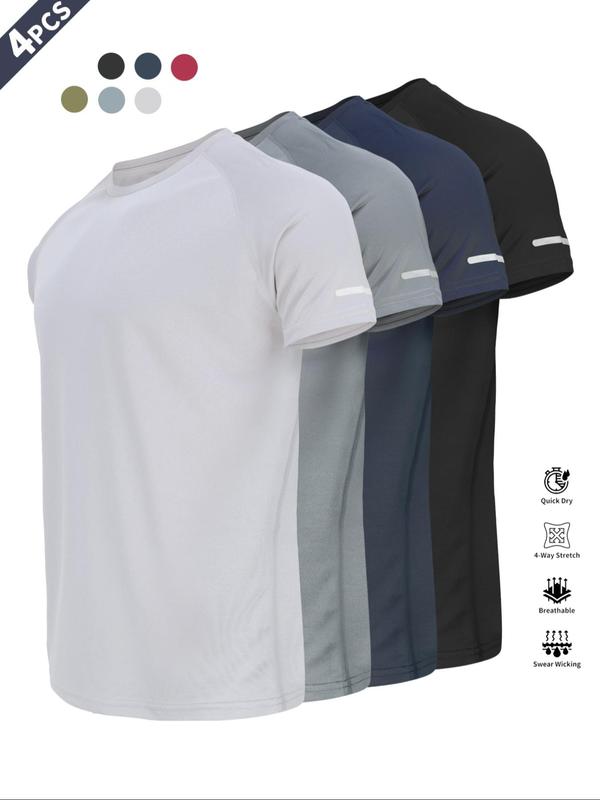 Men's Plain Reflective Design Sports Tee, Breathable Quick Drying Short Sleeve T-shirt, Activewear, Men's Sportswear for Gym Workout Running, Breathable Workout Tops, Sports Apparel Fitness Top, Gym Exercise Activewear