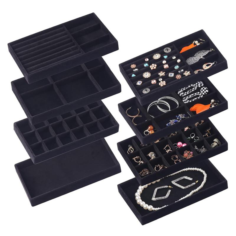 Shopclassyshop 18 Compartment Jewelry Box Velvet Ring Earrings Empty Plate Display Box Jewelry Tray Organiser Cream