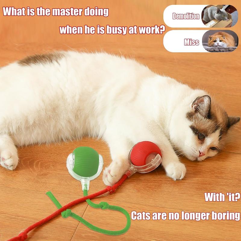Newly Designed 360° Interactive Electric Rolling Mobile Rechargeable Self-play Stimulating Toy, Pet Chase Ball with Fast Tail Rope, Suitable for Indoor Cat, Small Dog Kittens Toy, Cat Toys, Automatic Rolling Ball
