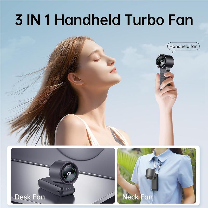 3-in-1 Portable Handheld Turbo Fan-100 Speeds, 13000 RPM, 12Hrs Cooling, Digital Display, 120 °   Rotation, USB Rechargeable Mini Hand Held Personal Fan for Travel, Indoor desk  fan portable fan fans bunnings industrial fan fan blows cold air Household It