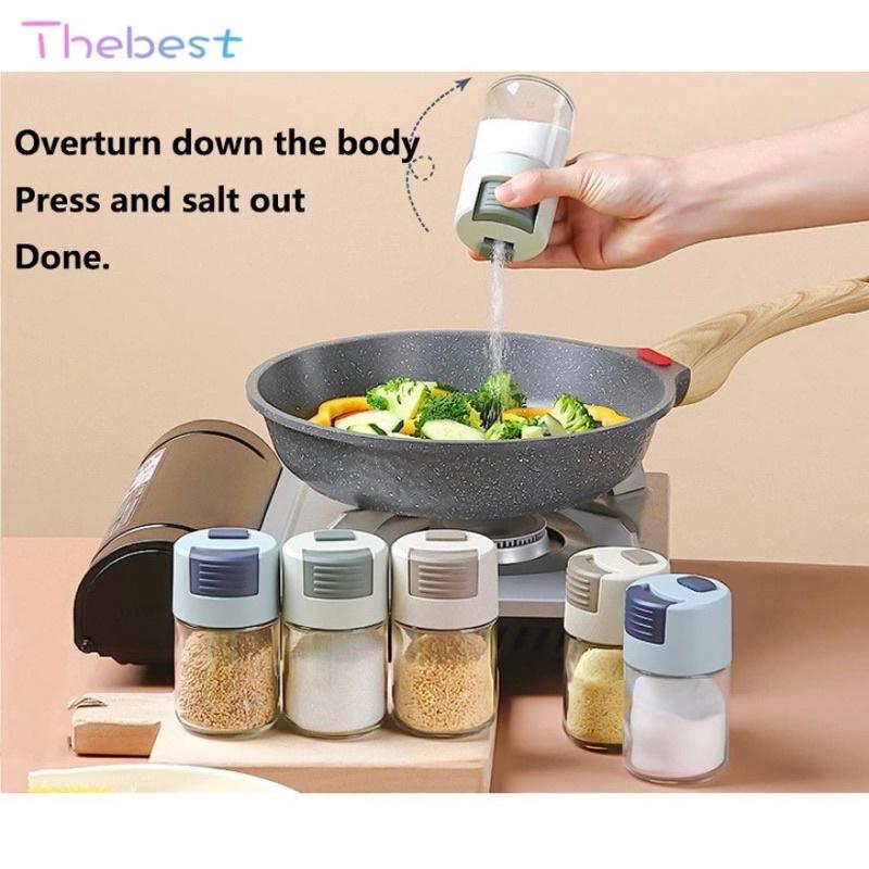 Thebest Glass seasoning bottle press type quantitative seasoning jar kitchen sealed seasoning box