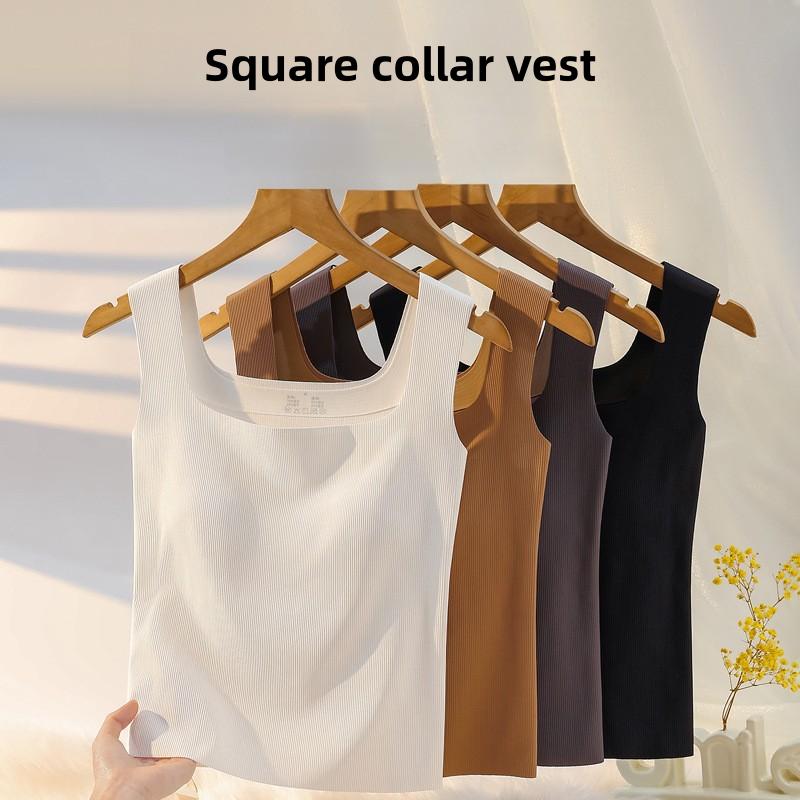 Tshirt summer basic double layer neckline tight square