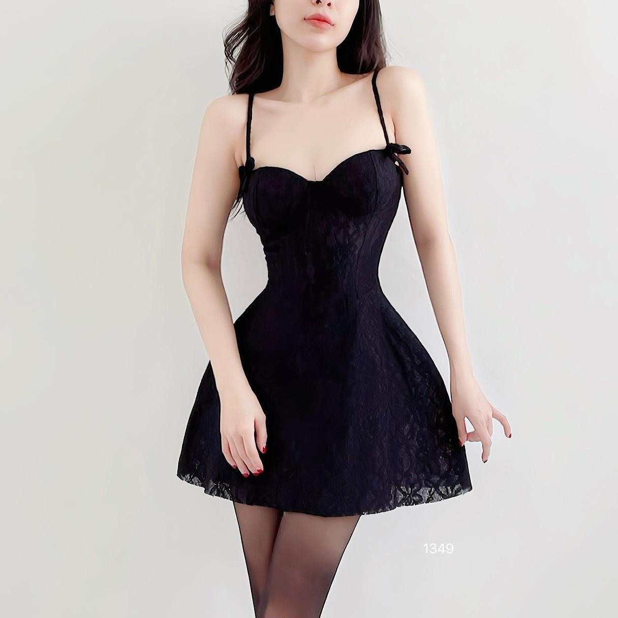 ĐẦM REN CAO CẤP 2 DÂY CỘT NƠ XINH, CÚP NGỰC QUYẾN RŨ