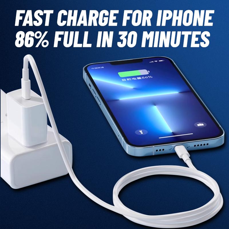 (FOR iPHONE USER)PD 20Watts Power Adapter charger Fast Charging with Charging Cable Compatible with iphone 6/  7 / 8/ X/ XR/ 11 /12/ 13/ 14 Pro Max/14 Pro  With 1Meter Cable Wire USB-C Connector Electronic Mobile Smartphone Cellphone charger iphone