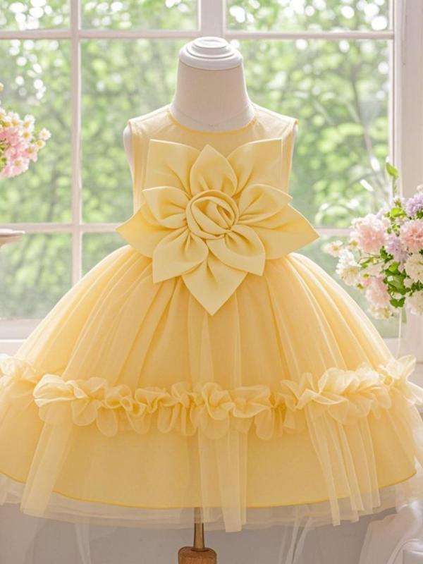 Baby Girl's Flower Decor Ruffle Trim Sweater Dress, Cute Long Sleeve Round Neck Knit Dress for Party Photography Anniversary, Infant Toddler Kids Clothes for Spring & Fall, Floral Dress