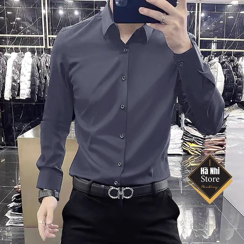 Áo sơ mi nam tay dài ,chất liệu lụa trơn, mềm mịn xịn,form ôm - Hà Nhi Store Menswear Shirt