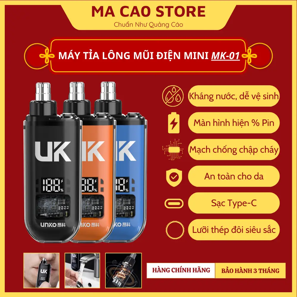 Máy Tỉa Lông Mũi Điện Mini Macao Mk - 01 Cá Nhân, Tông Đơ Cắt Lông Mũi Có Màn Hình Lcd, An Toàn Cho Da, Lưỡi Kép Đôi, Kháng Nước, Mạch Chống Chập, Sạc Nhanh Type - C, Máy Cạo Lông Mũi