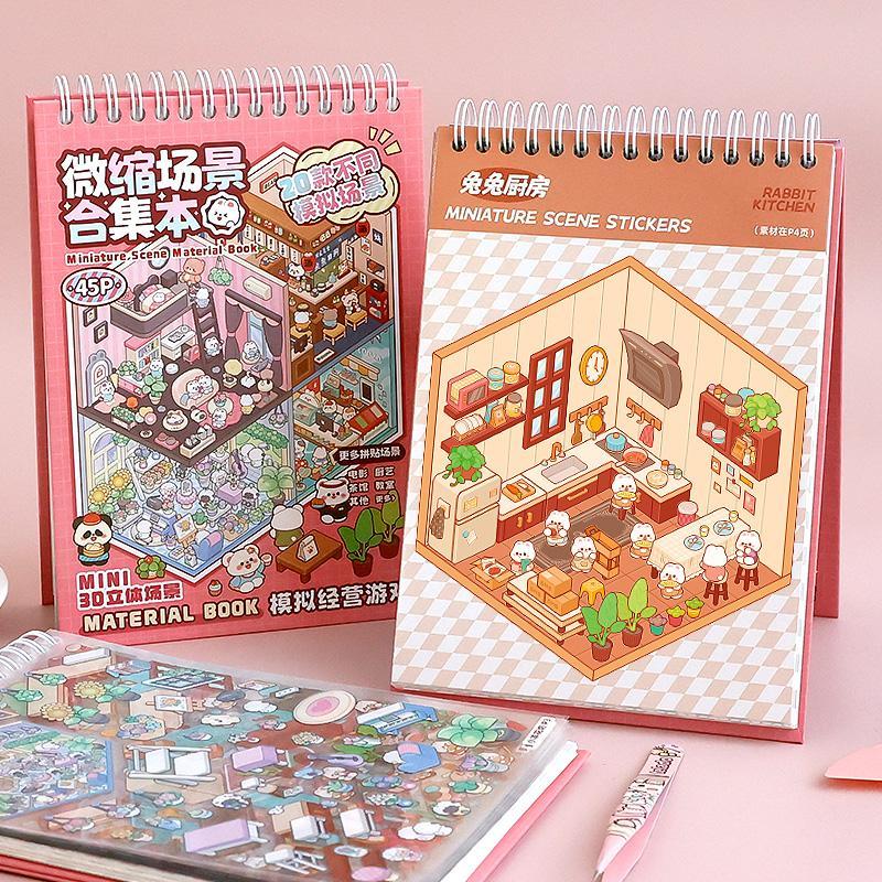 Miniature Scene Collection Book with 20pcs Scene Card Paper & 25pcs Sticker & 1 Count Tweezers, Funny Stickers, Scrapbook Materials, 3d Diy Decorative Sticker Album, Gift Wrapping Set, Holiday Essentials, Art Stickers, Handmade Crafts